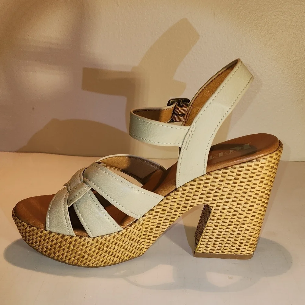 Kork-Ease Cream and Tan Woven Platform Heels